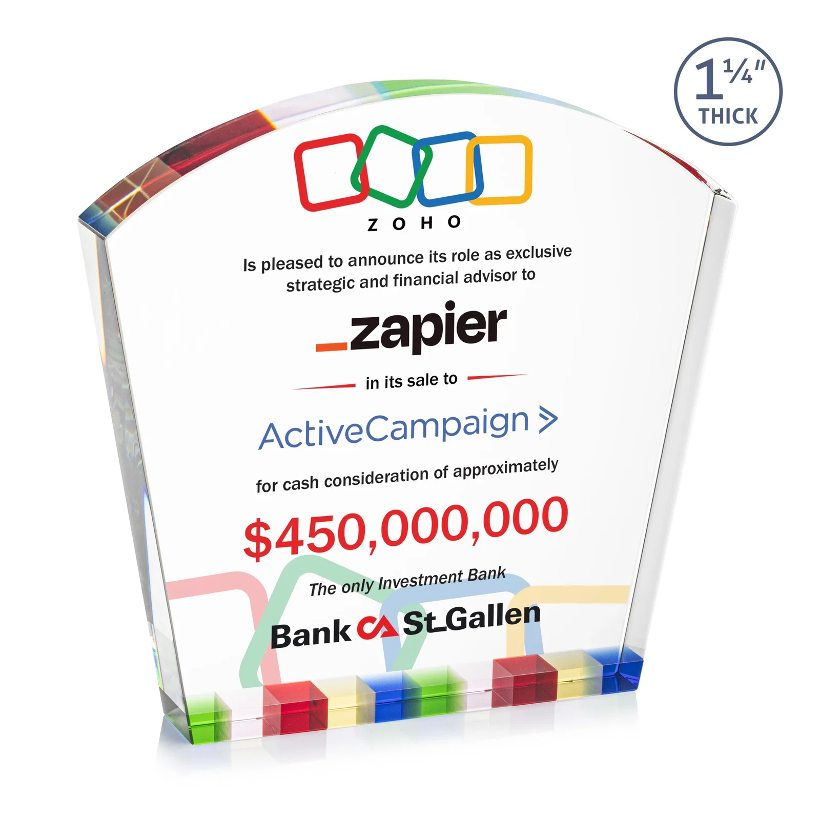 Custom Optical Crystal Curved-Top Award With Multicolor Strip Base, awards for safety achievement programs