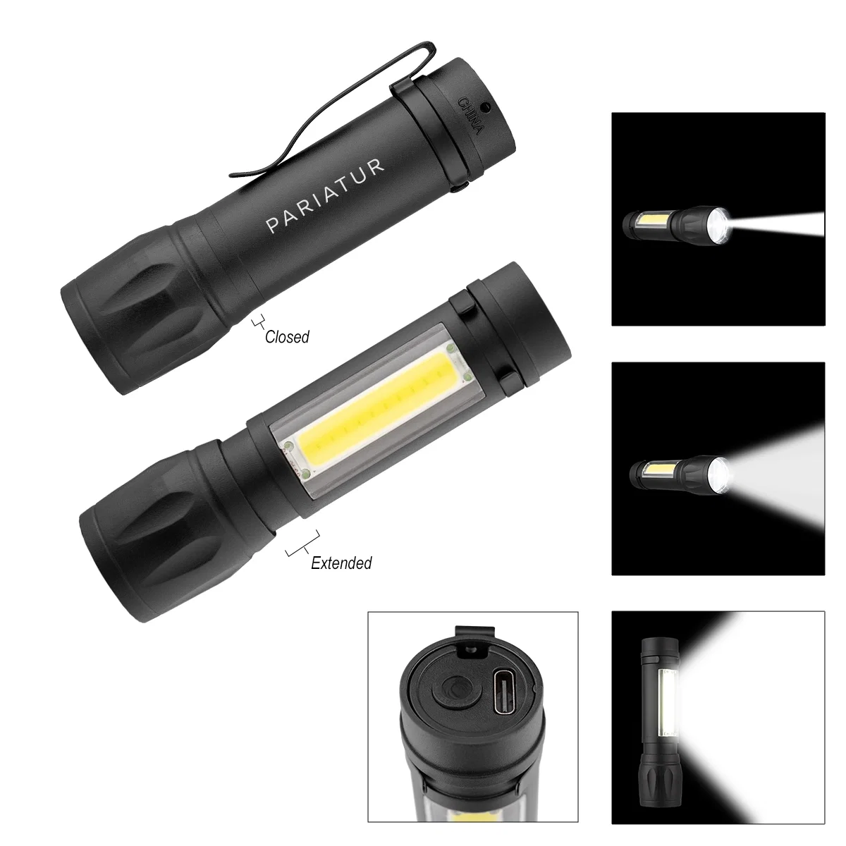 Rechargeable flashlight measuring under four inches in length