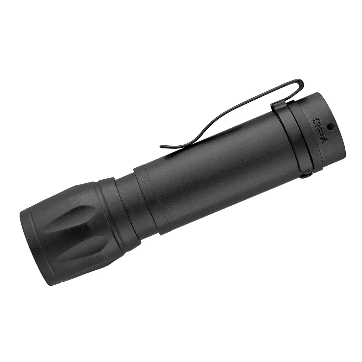 Black metal torch shown with the lens facing forward