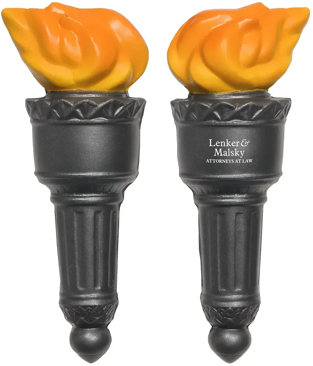 Torch custom stress ball shaped like a flaming torch, branded sports and achievement promotional logo giveaway