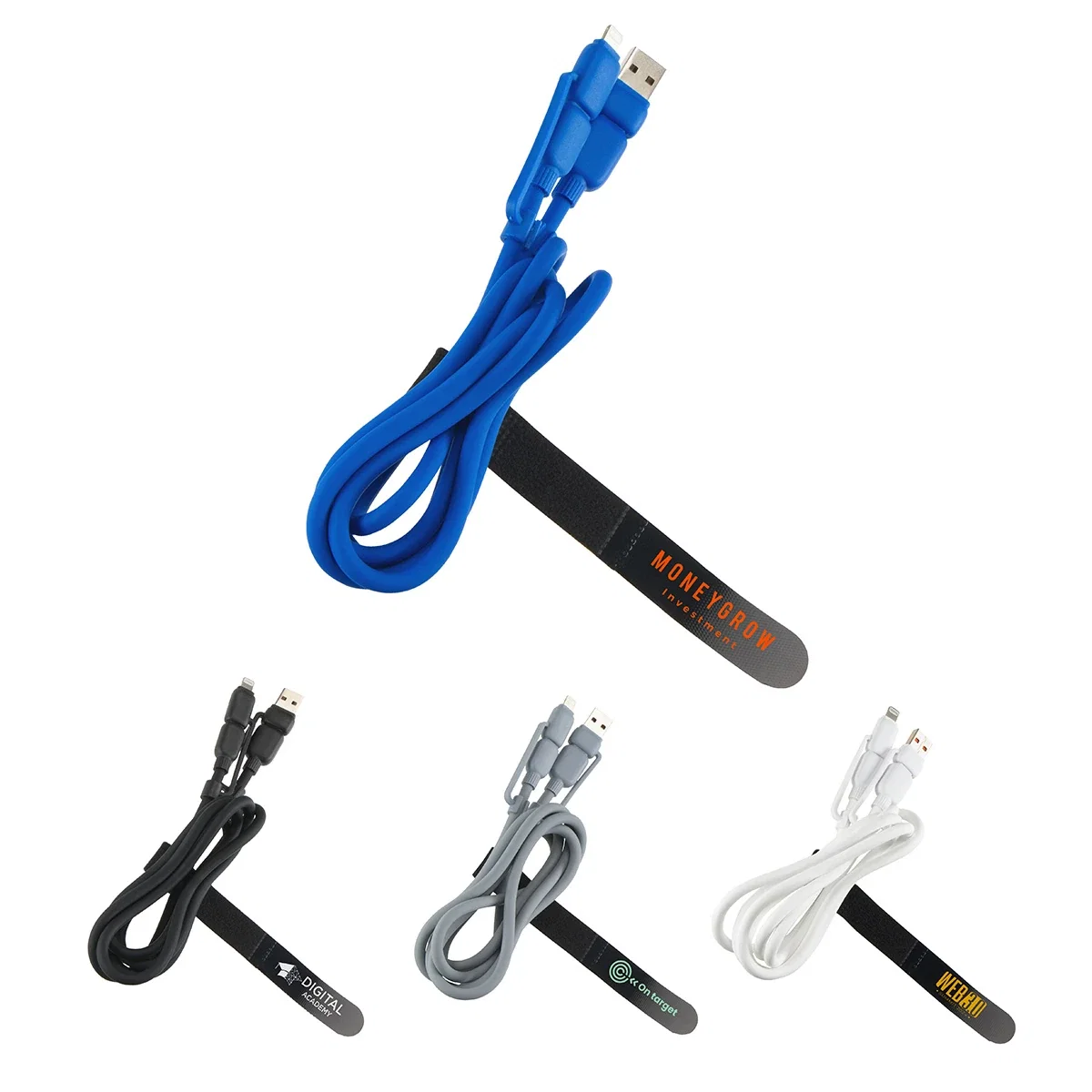 Custom Torque Flex 4-in-1 60W PD Charging Cable, front view of the branded silicone cable
