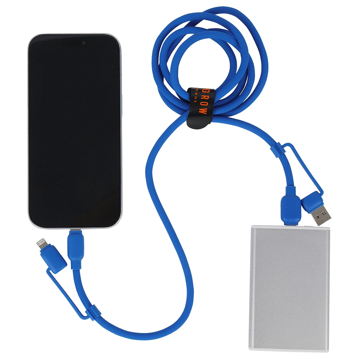 Coiled view of the promotional Torque Flex 59-inch silicone charging cable