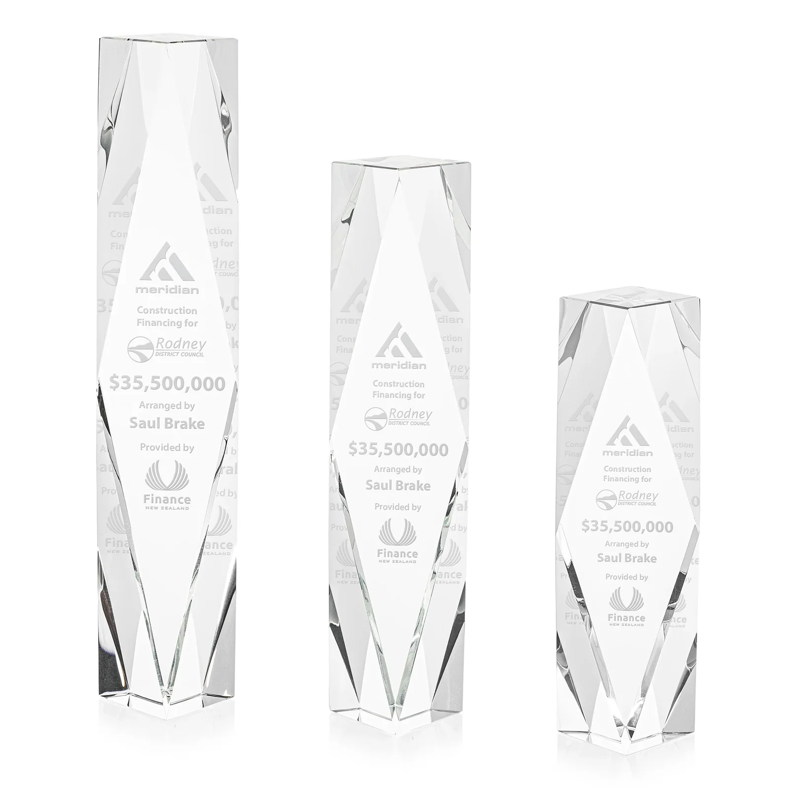 Custom Optical Crystal Award With Rippled Diamond Center for employee recognition