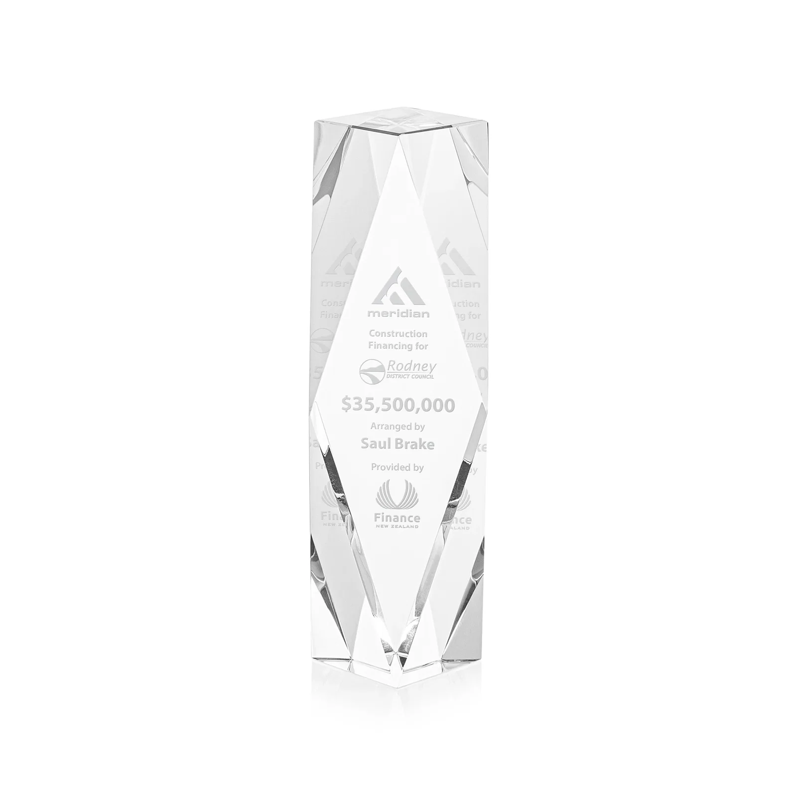 Custom Optical Crystal Award With Rippled Diamond Center for corporate award ceremonies