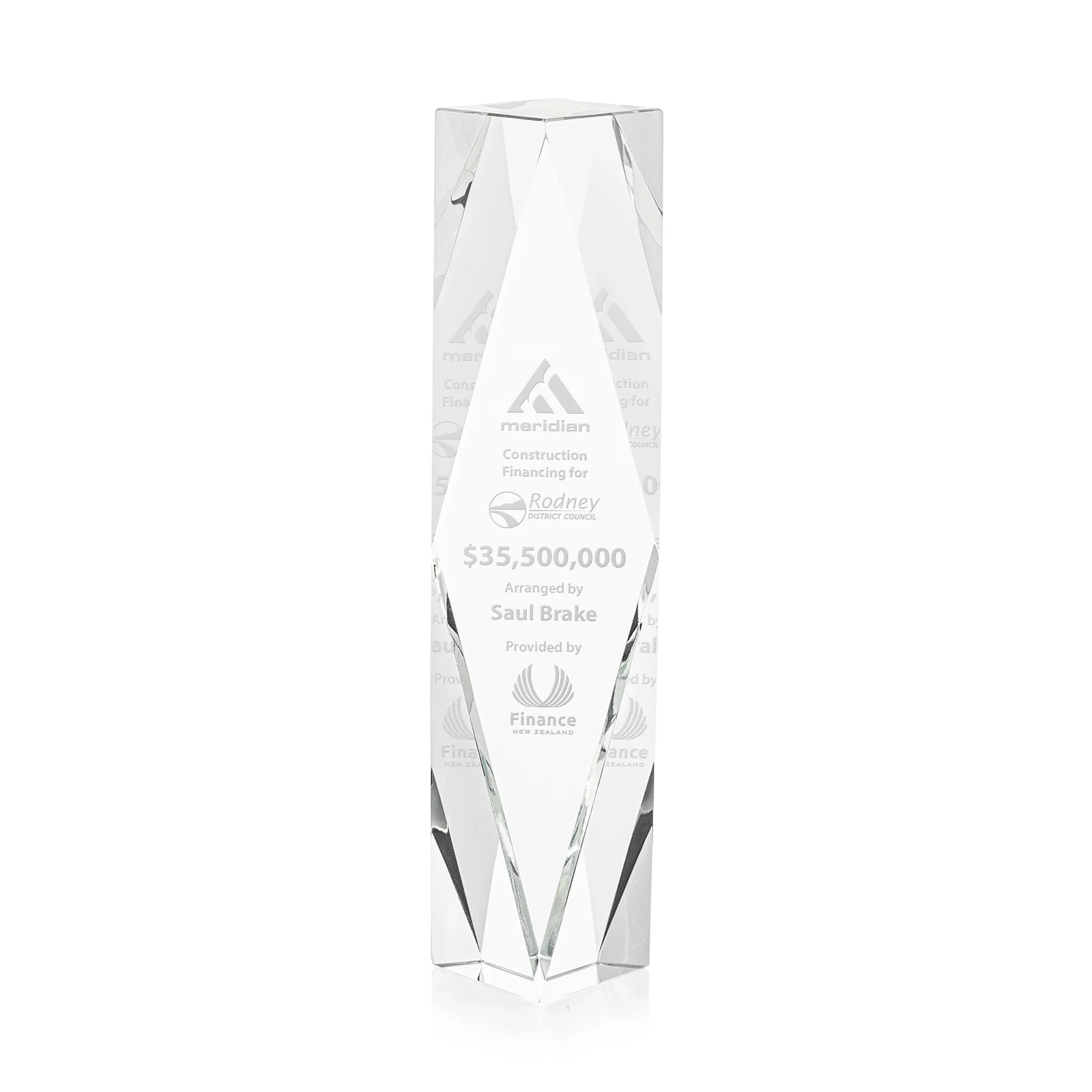 Custom Optical Crystal Award With Rippled Diamond Center for service anniversary gifts