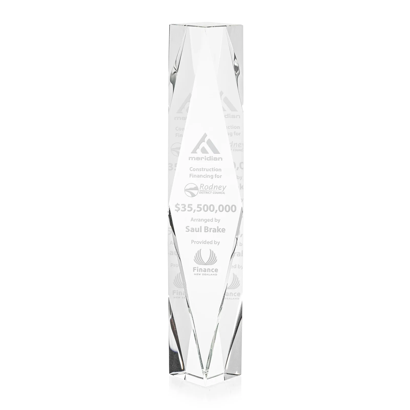 Custom Optical Crystal Award With Rippled Diamond Center for sales achievement awards