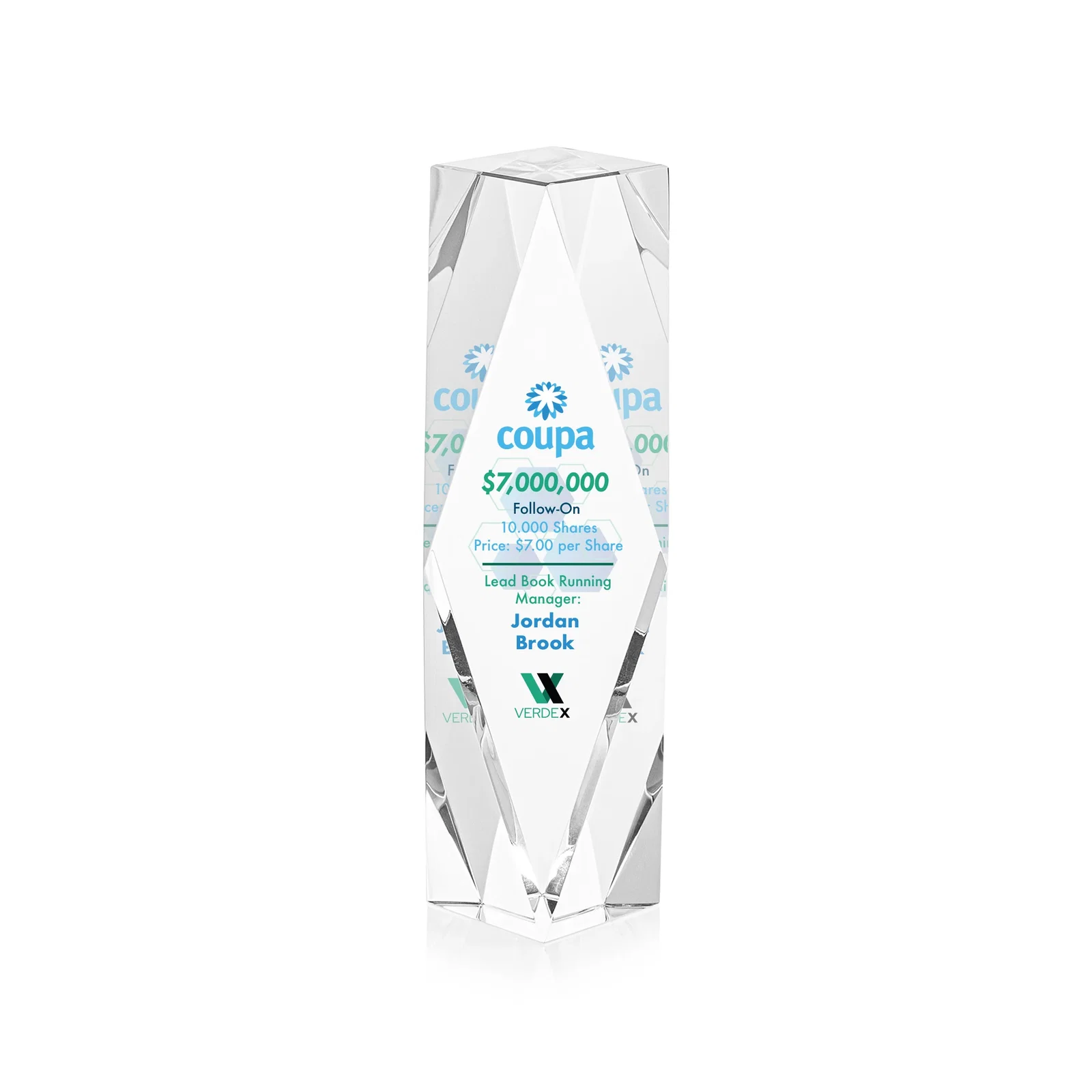 Custom Optical Crystal Award With Rippled Diamond Center for team milestone celebrations