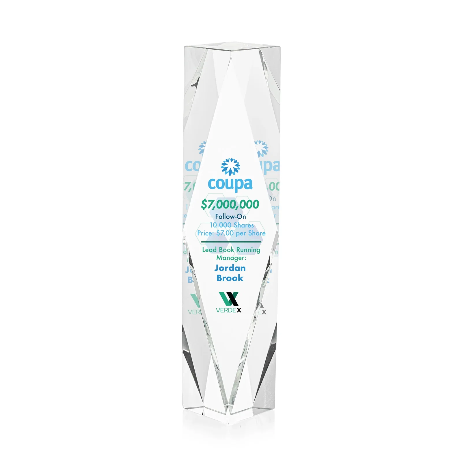 Custom Optical Crystal Award With Rippled Diamond Center for donor appreciation
