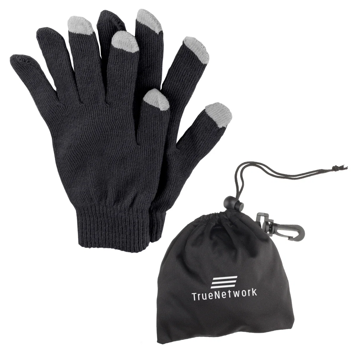 Black gloves with contrasting tips on thumb and forefinger