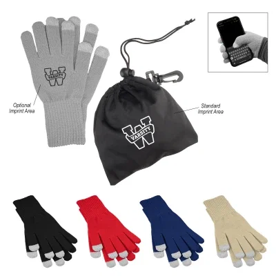 Pair of gloves laid flat beside the storage sleeve