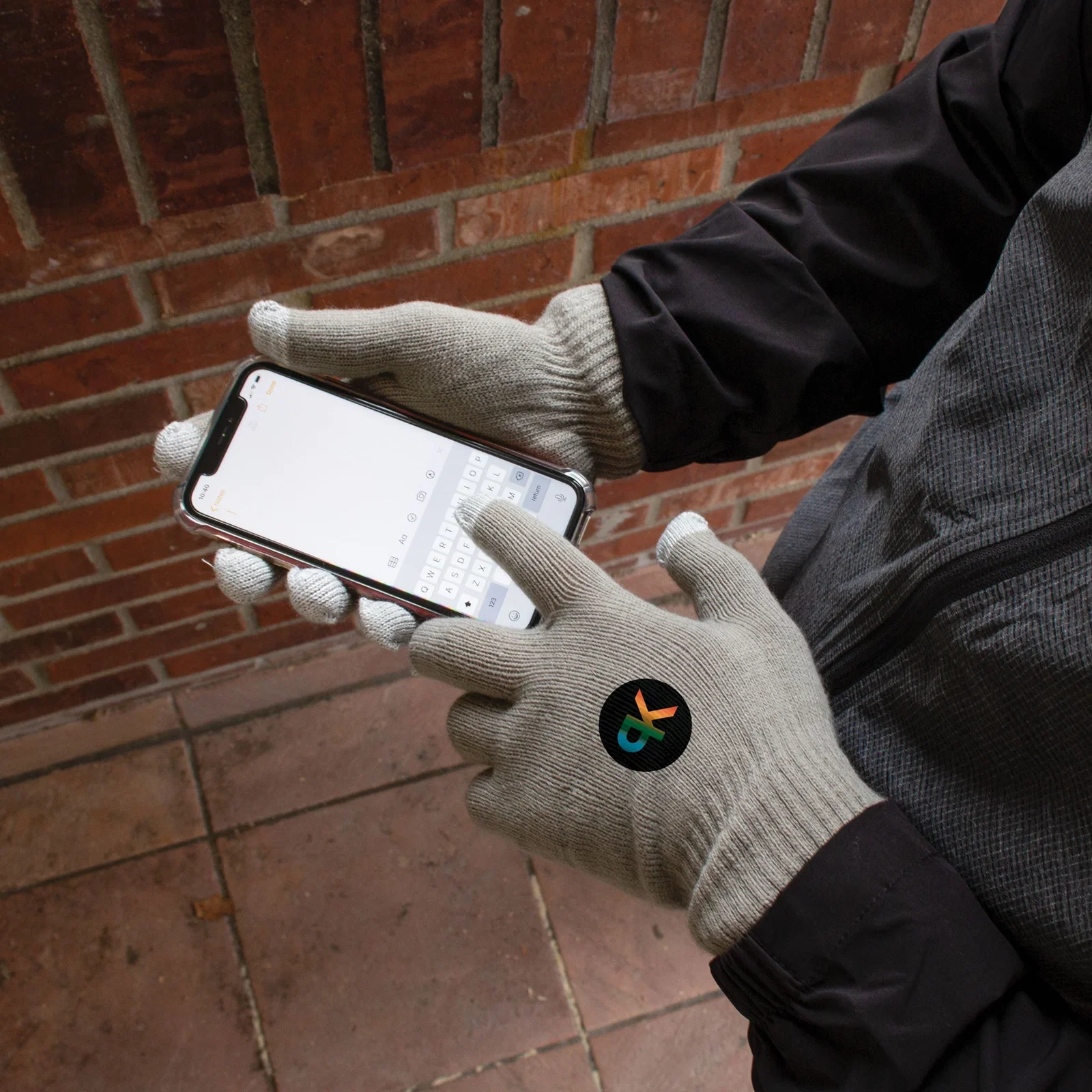 Touch Screen Knit Gloves being worn