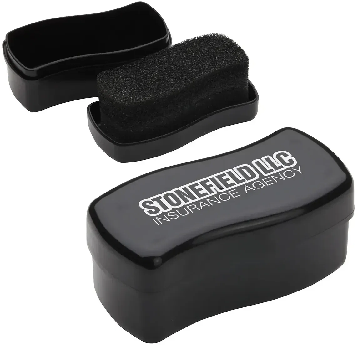 Custom Touch-Up foam-brush black shoe polish with branded logo, applicator bottle