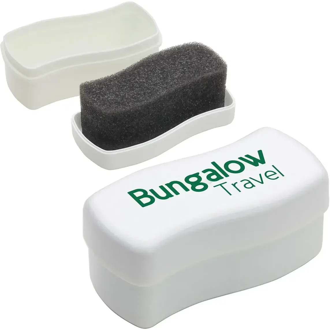 Touch-Up foam-brush neutral shoe polish, branded pocket-sized custom applicator, front view