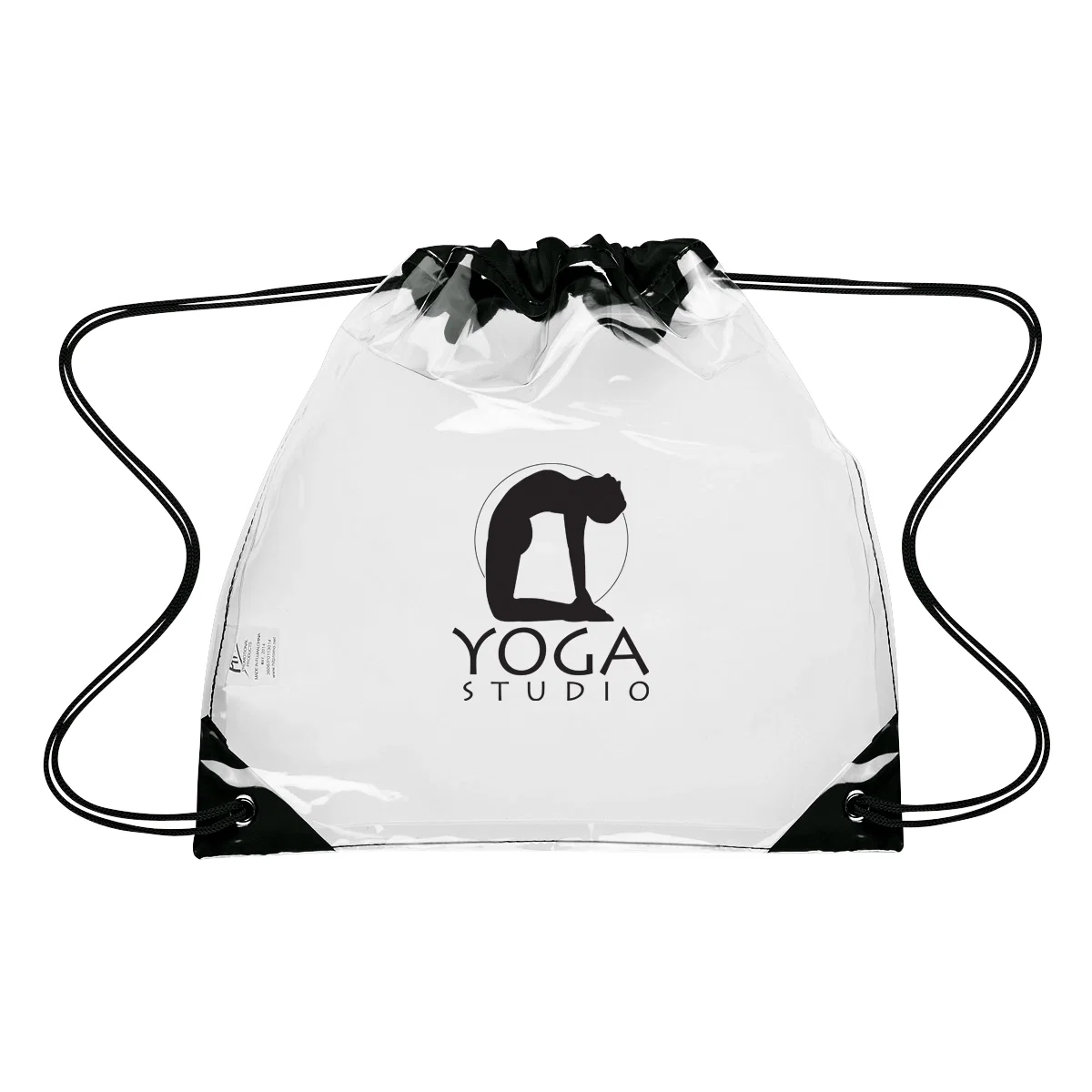See-through cinch pack with colored trim and cords