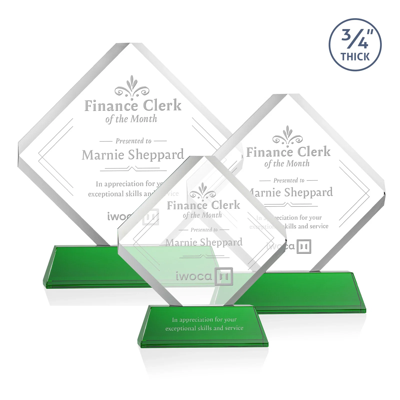Custom Clipped-Edge Optical Crystal Diamond Award on Newhaven Base for volunteer appreciation