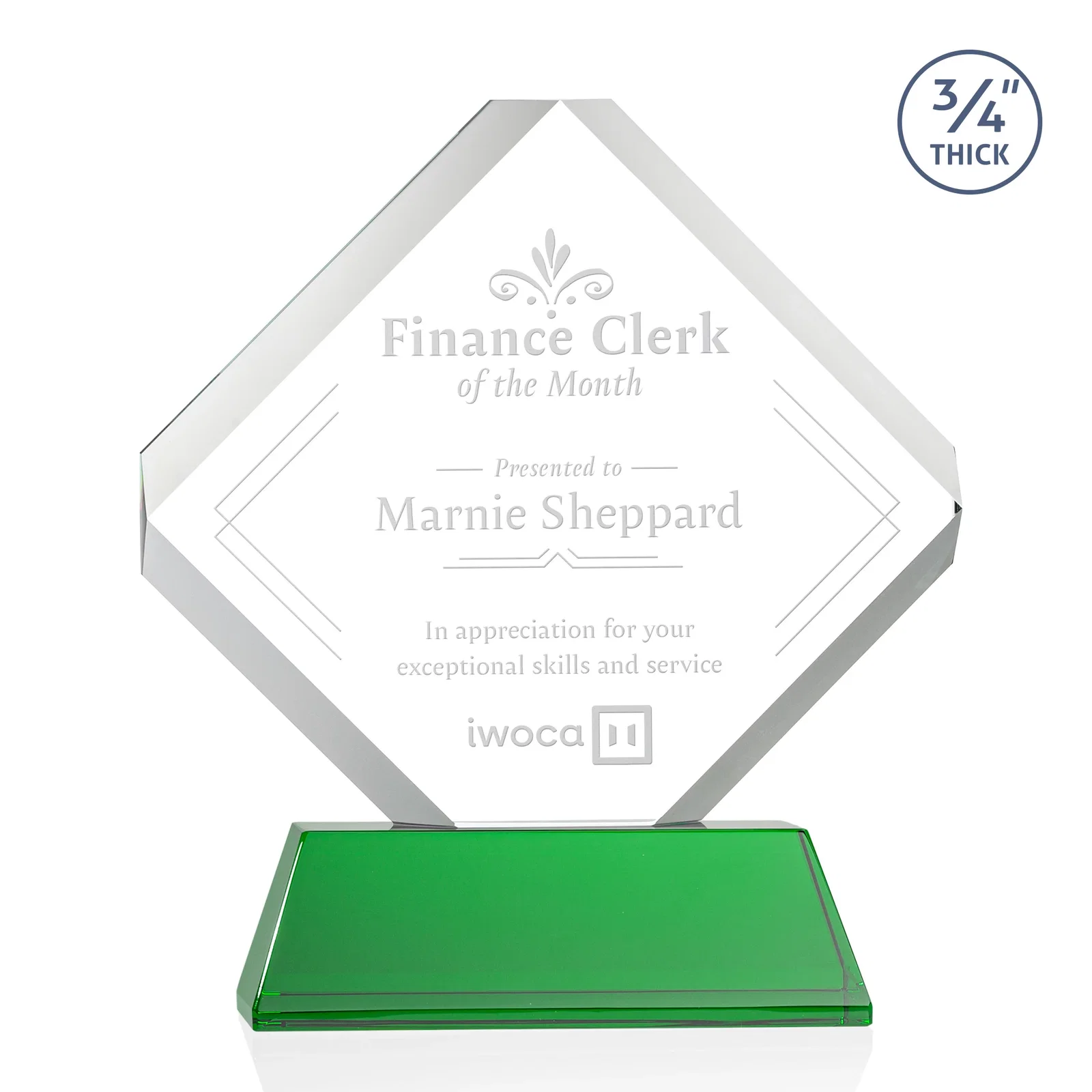Custom Clipped-Edge Optical Crystal Diamond Award on Newhaven Base for dealer and partner awards