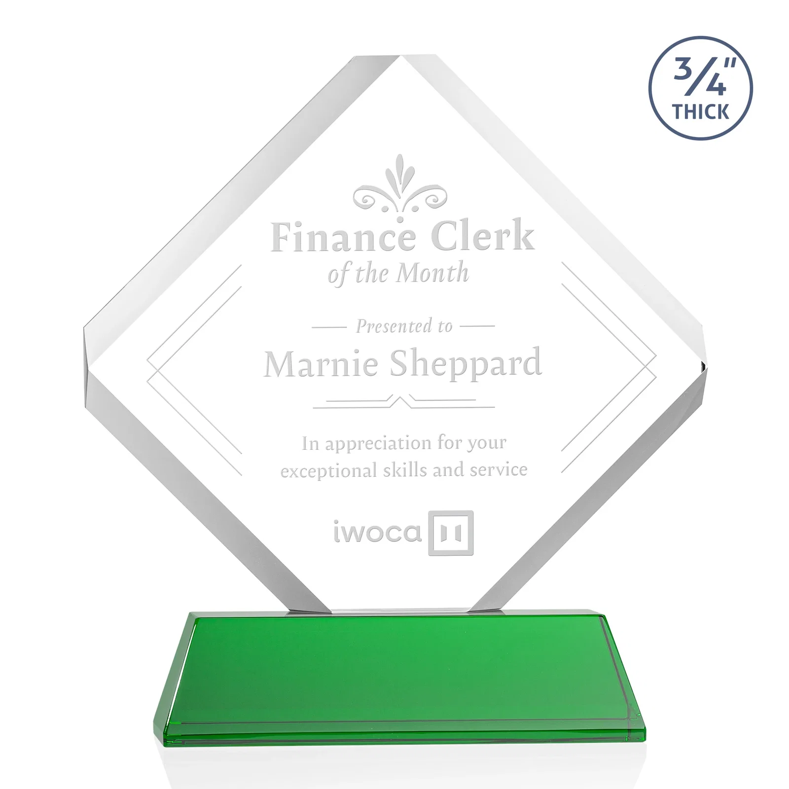 Custom Clipped-Edge Optical Crystal Diamond Award on Newhaven Base for company anniversary events
