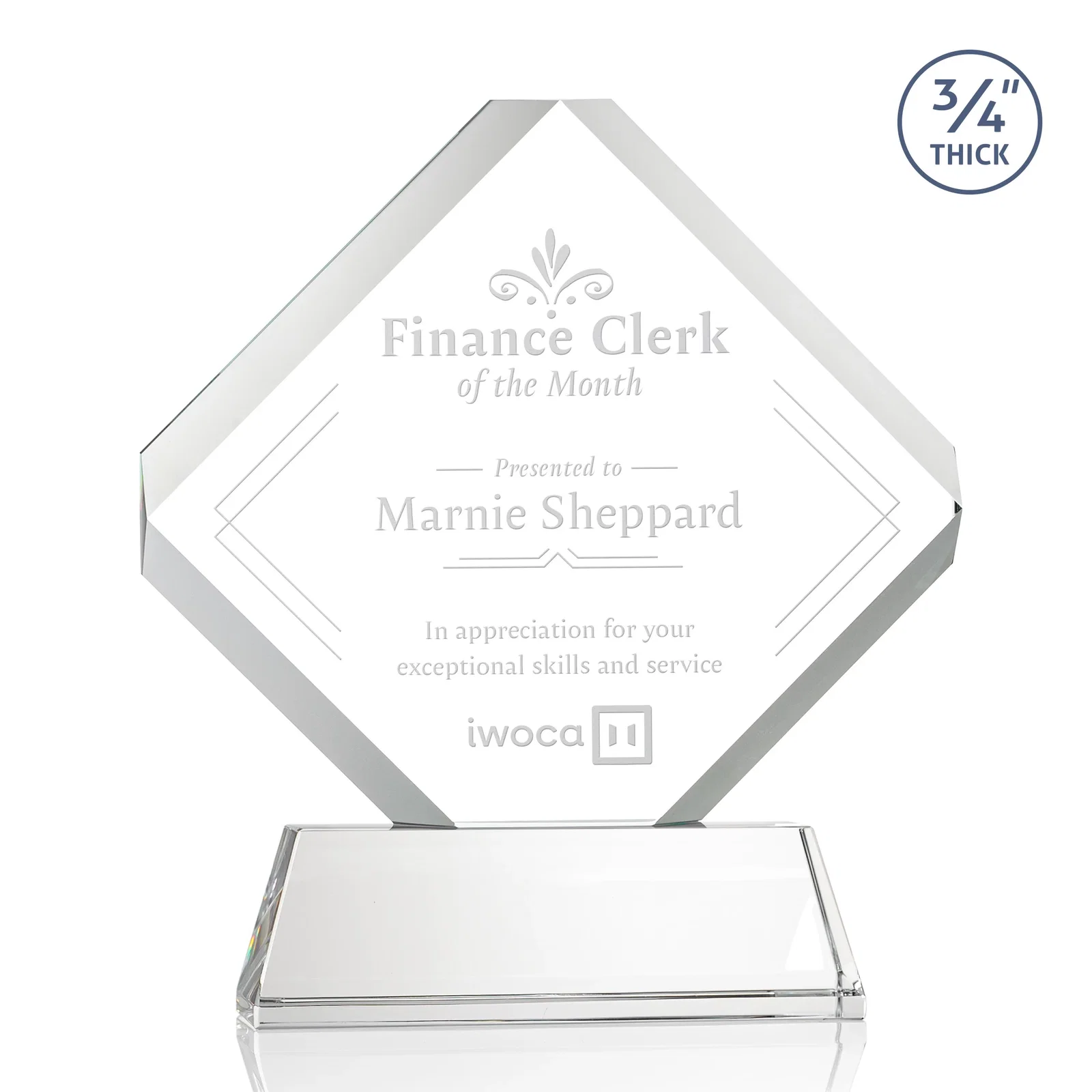 Custom Clipped-Edge Optical Crystal Diamond Award on Newhaven Base for corporate award ceremonies