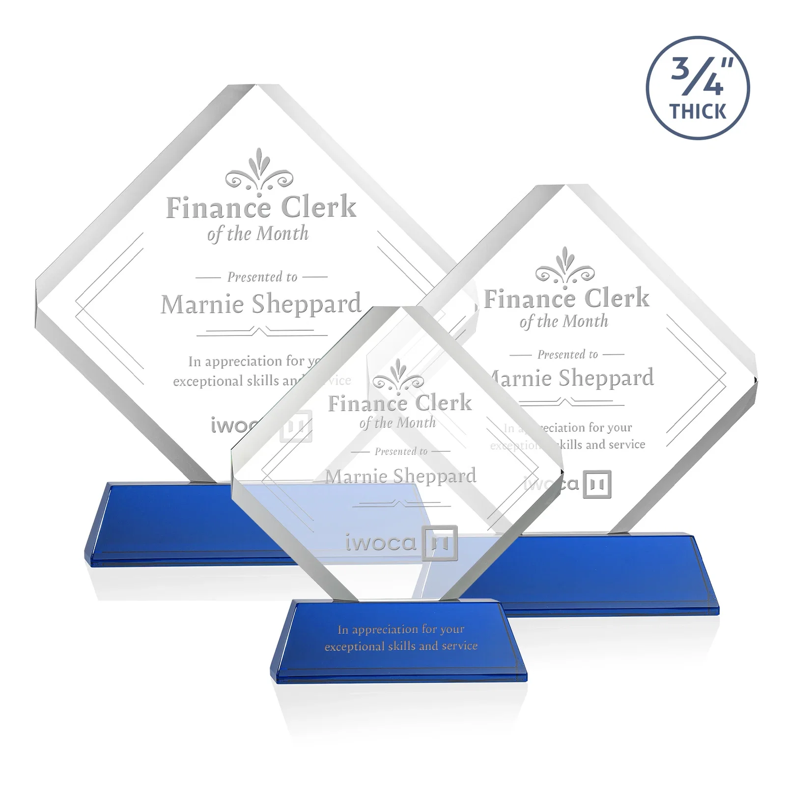 Personalized Clipped-Edge Optical Crystal Diamond Award on Newhaven Base for team milestone celebrations