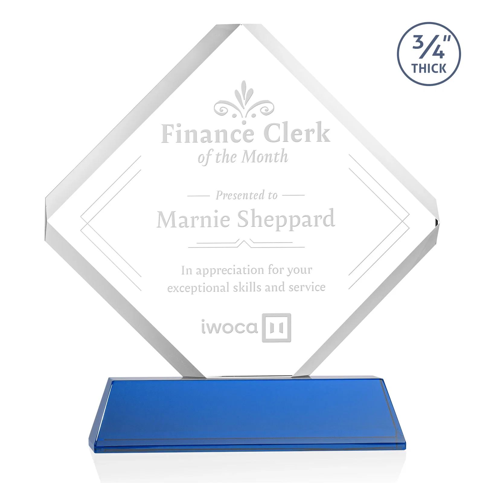 Personalized Clipped-Edge Optical Crystal Diamond Award on Newhaven Base for safety achievement programs