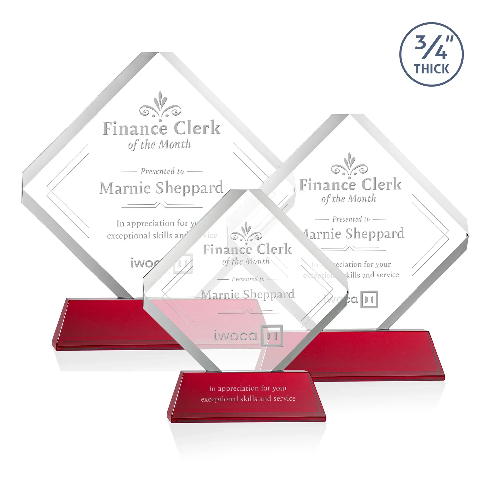 Personalized Clipped-Edge Optical Crystal Diamond Award on Newhaven Base for volunteer appreciation