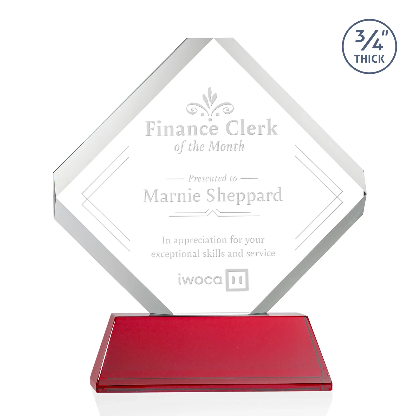 Personalized Clipped-Edge Optical Crystal Diamond Award on Newhaven Base for dealer and partner awards