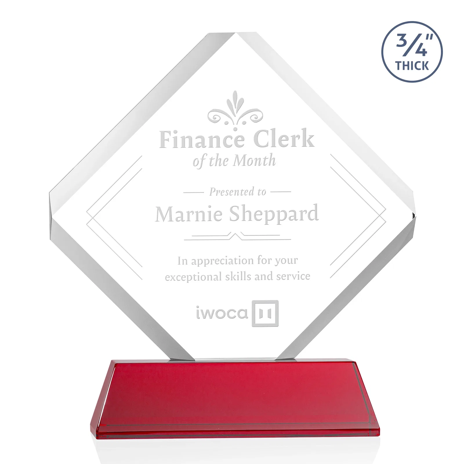 Personalized Clipped-Edge Optical Crystal Diamond Award on Newhaven Base for company anniversary events