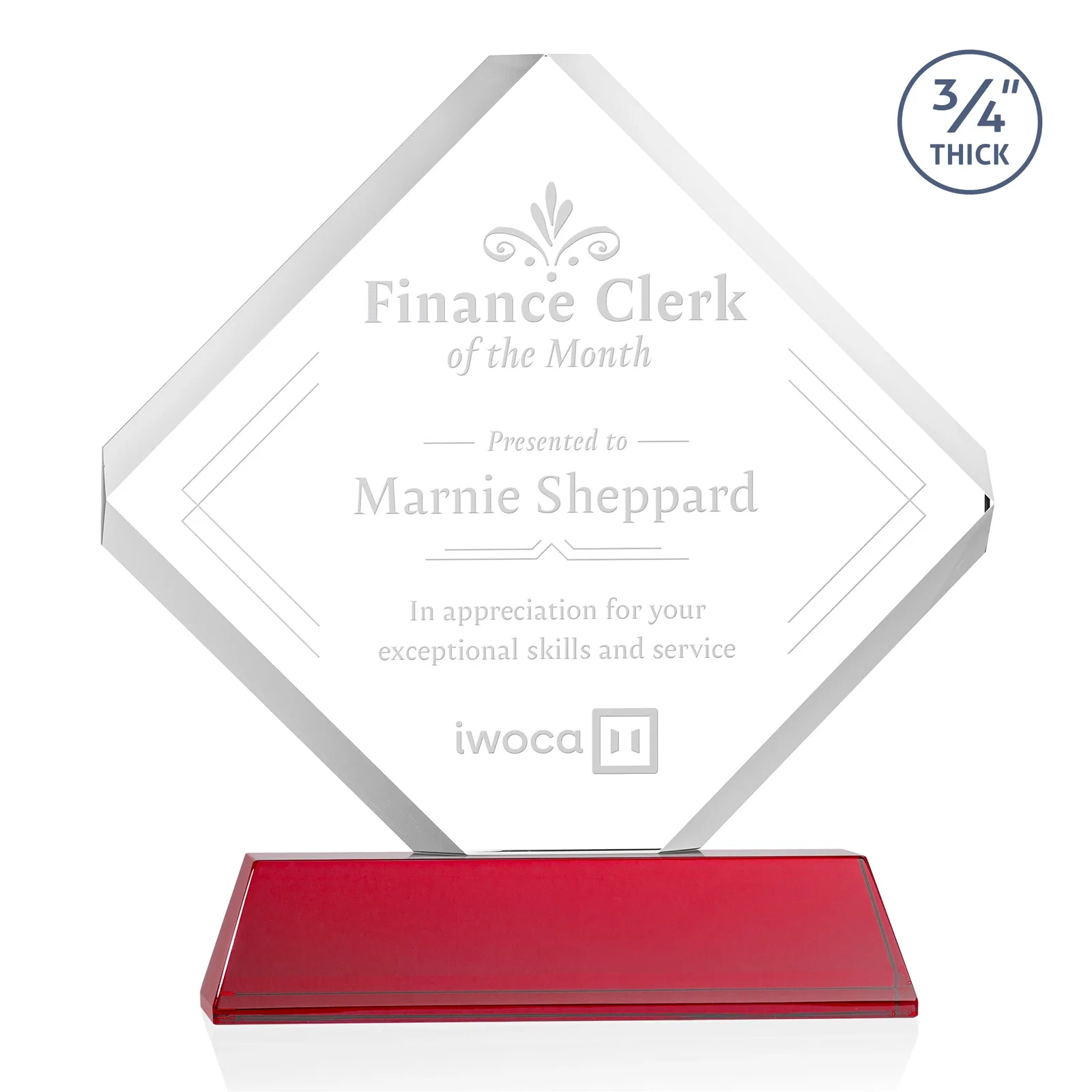 Promotional Clipped-Edge Optical Crystal Diamond Award on Newhaven Base for employee recognition
