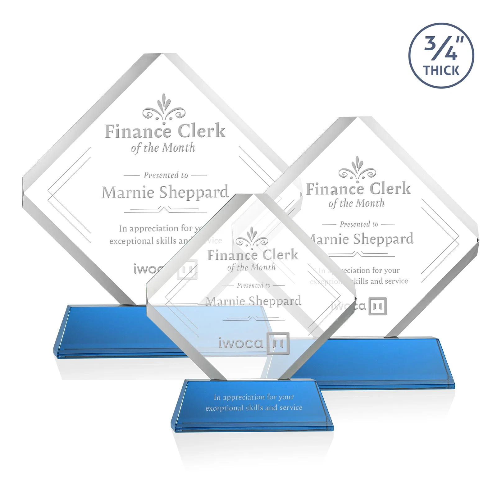 Promotional Clipped-Edge Optical Crystal Diamond Award on Newhaven Base for corporate award ceremonies