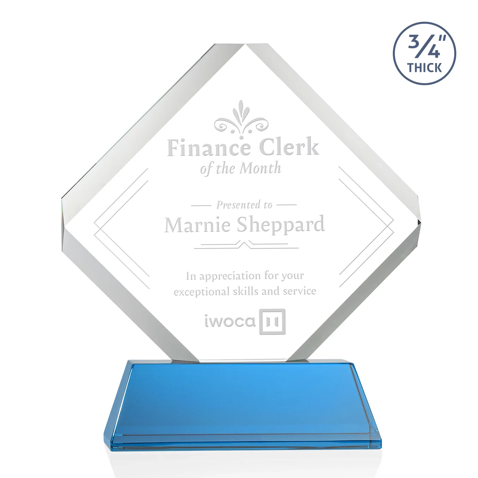 Promotional Clipped-Edge Optical Crystal Diamond Award on Newhaven Base for service anniversary gifts