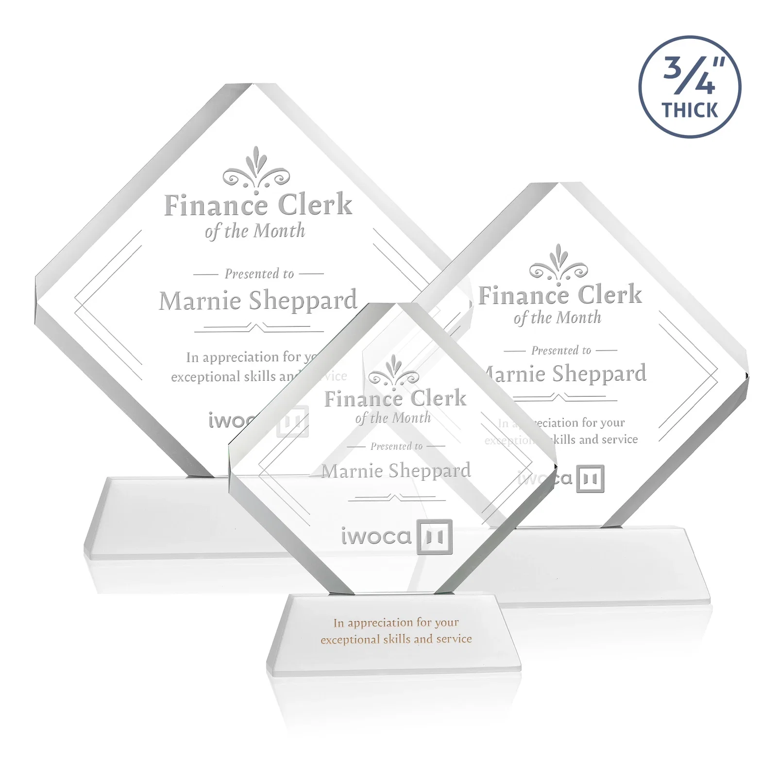 Promotional Clipped-Edge Optical Crystal Diamond Award on Newhaven Base for team milestone celebrations