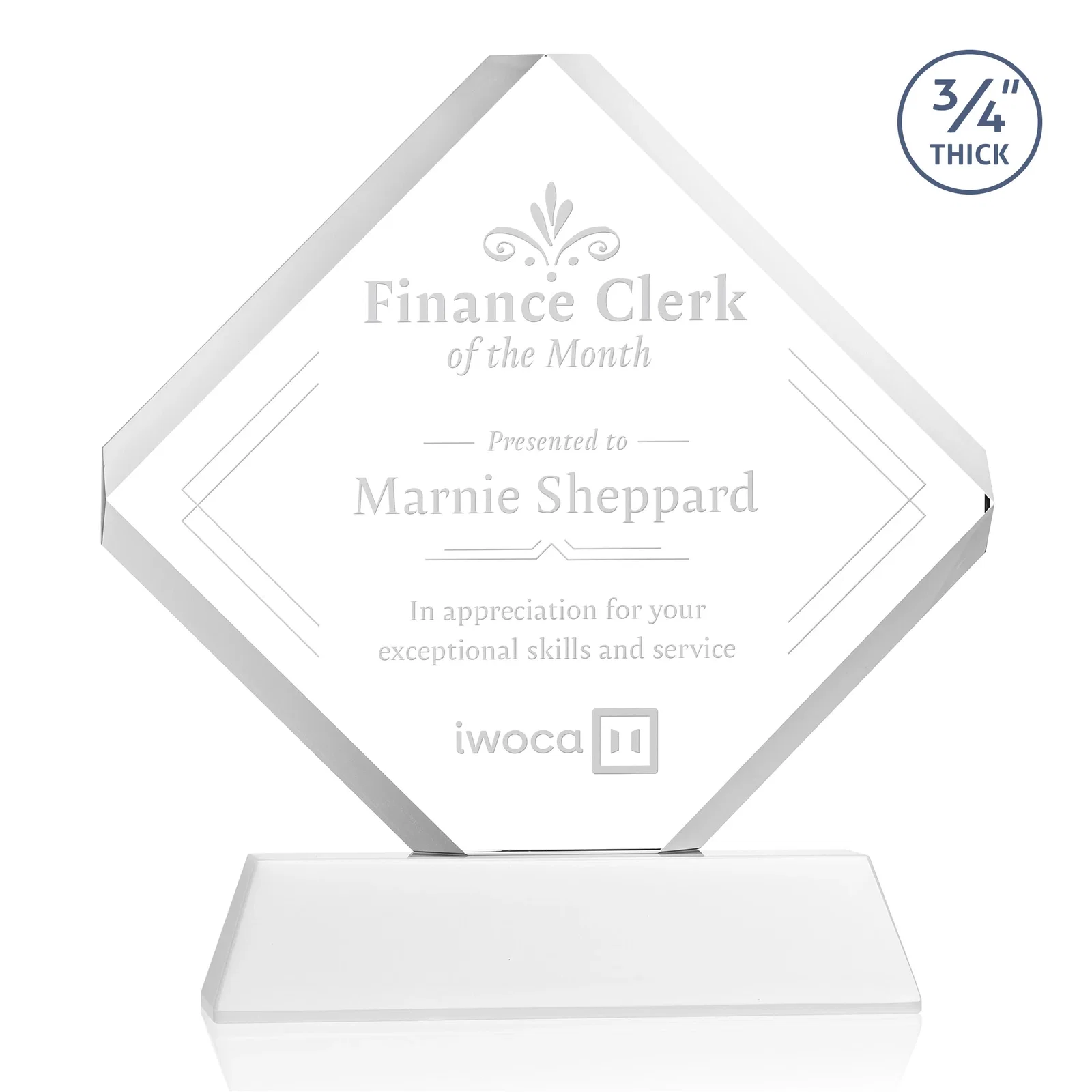 Promotional Clipped-Edge Optical Crystal Diamond Award on Newhaven Base for safety achievement programs