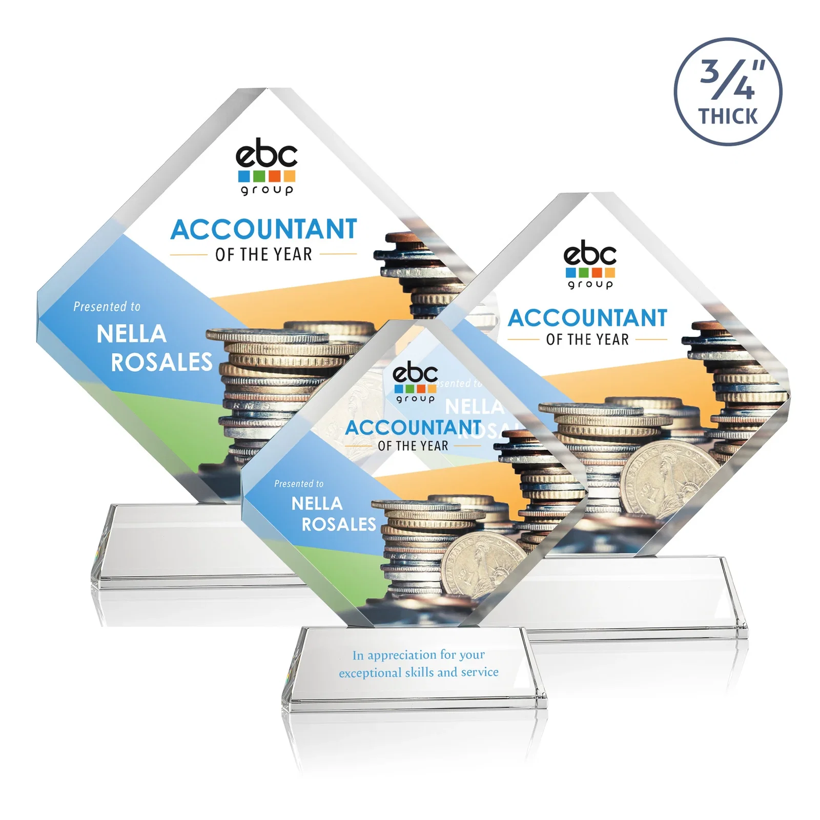 Promotional Clipped-Edge Optical Crystal Diamond Award on Newhaven Base for volunteer appreciation