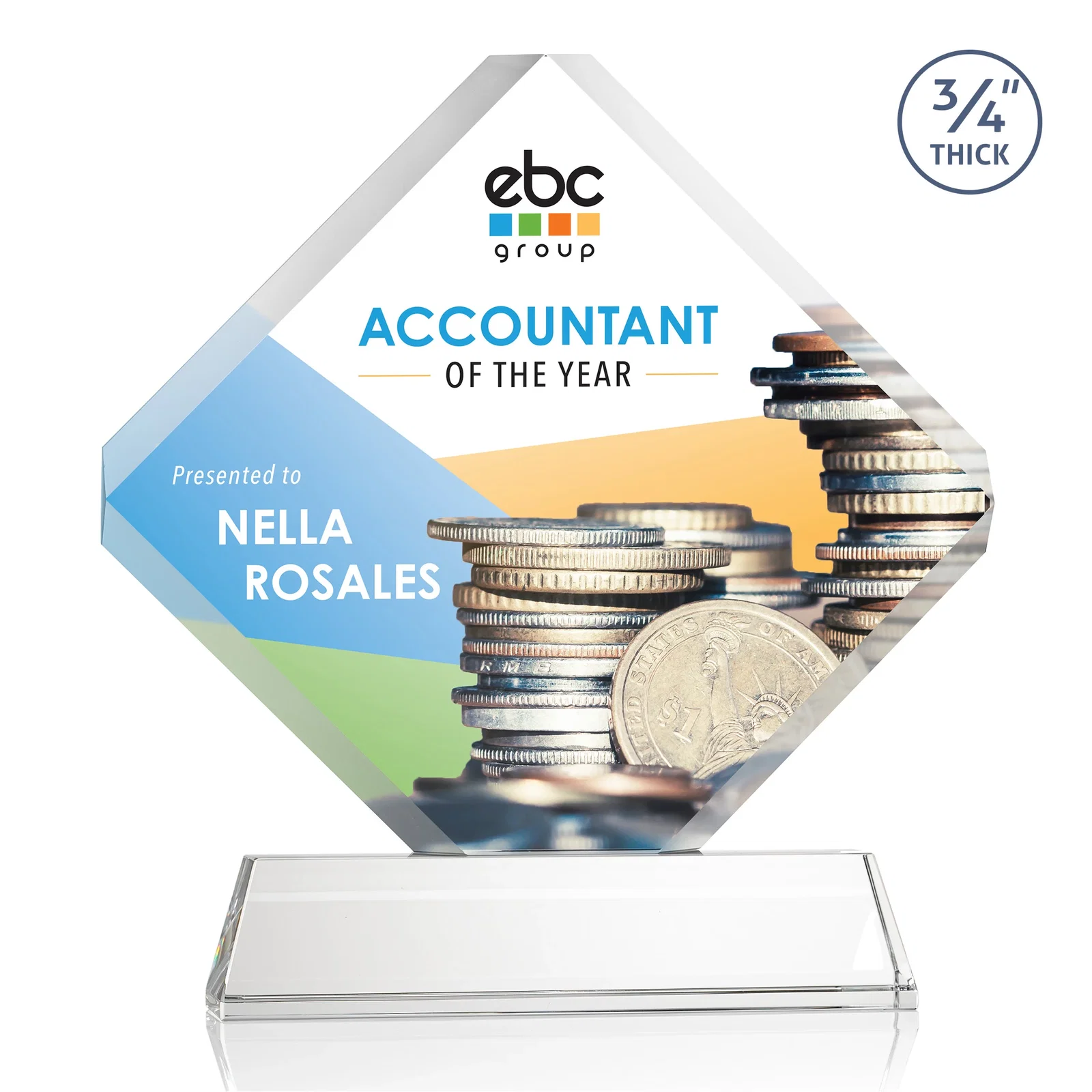 Branded Clipped-Edge Optical Crystal Diamond Award on Newhaven Base for employee recognition