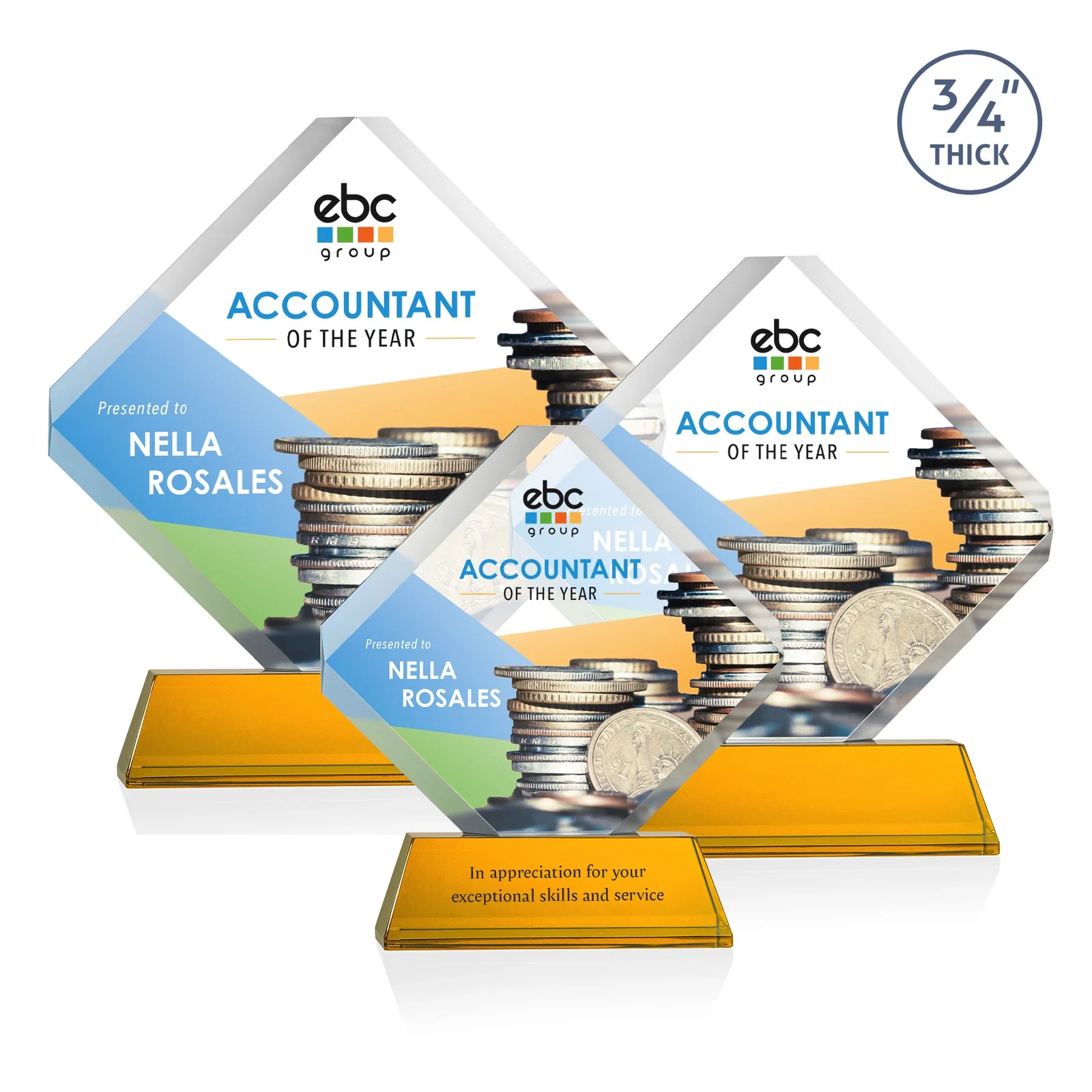 Branded Clipped-Edge Optical Crystal Diamond Award on Newhaven Base for corporate award ceremonies