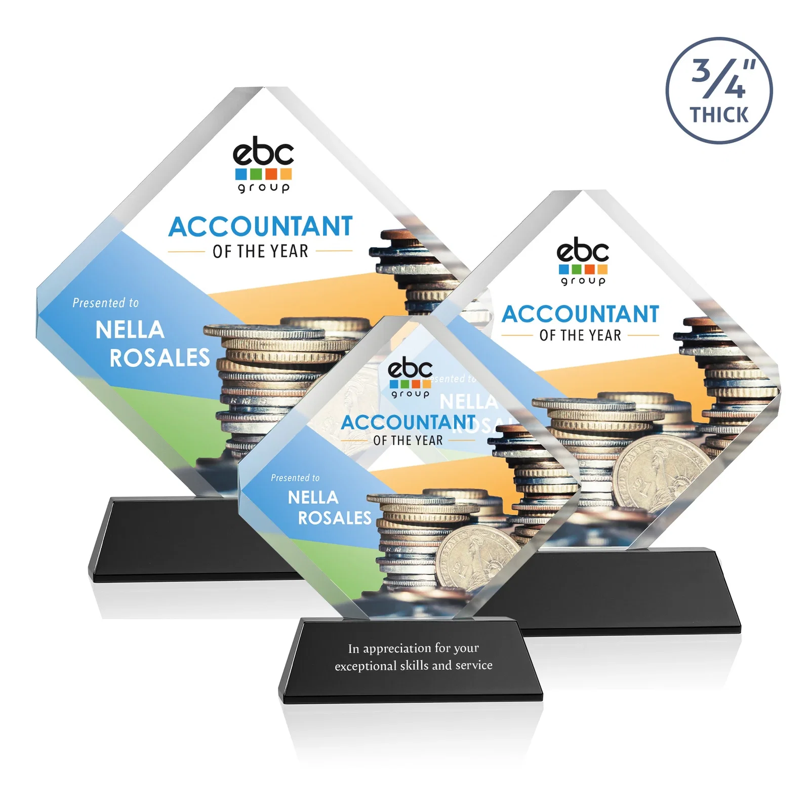 Branded Clipped-Edge Optical Crystal Diamond Award on Newhaven Base for volunteer appreciation