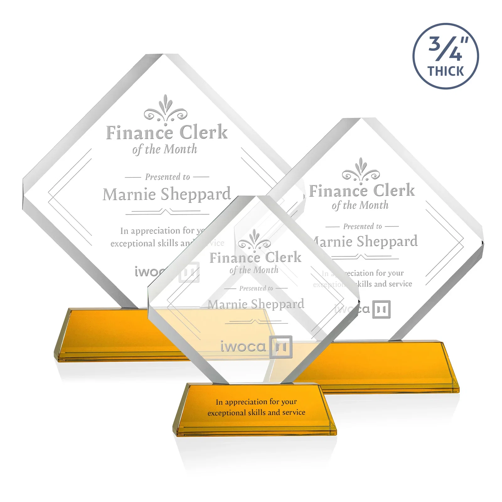 Custom Clipped-Edge Optical Crystal Diamond Award on Newhaven Base for team milestone celebrations