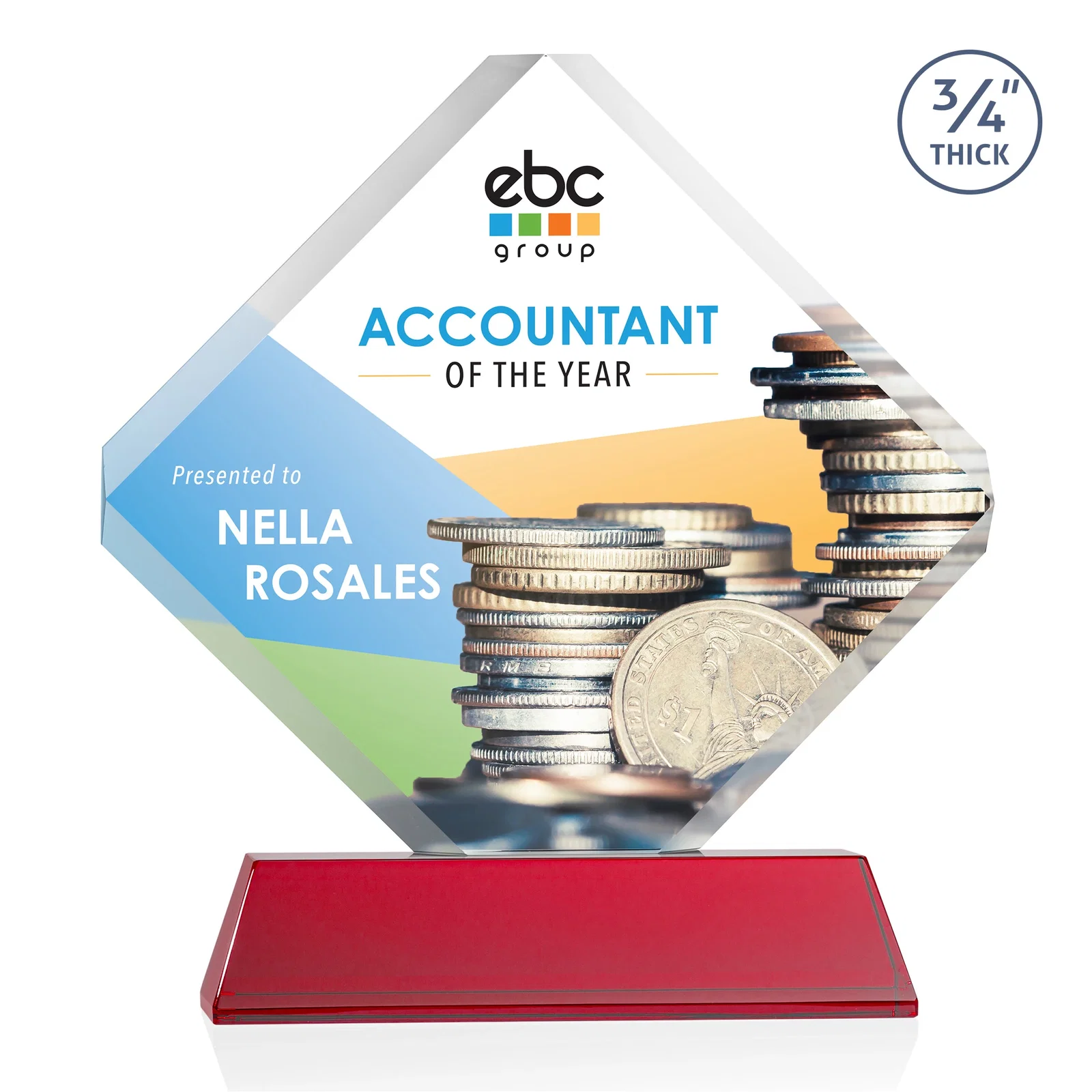 Custom printed Clipped-Edge Optical Crystal Diamond Award on Newhaven Base for safety achievement programs