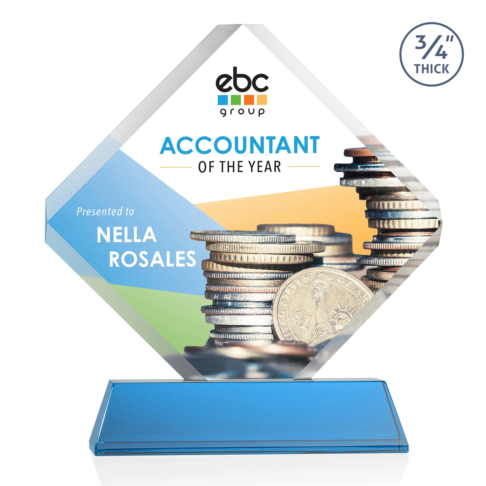 Customized Clipped-Edge Optical Crystal Diamond Award on Newhaven Base for employee recognition
