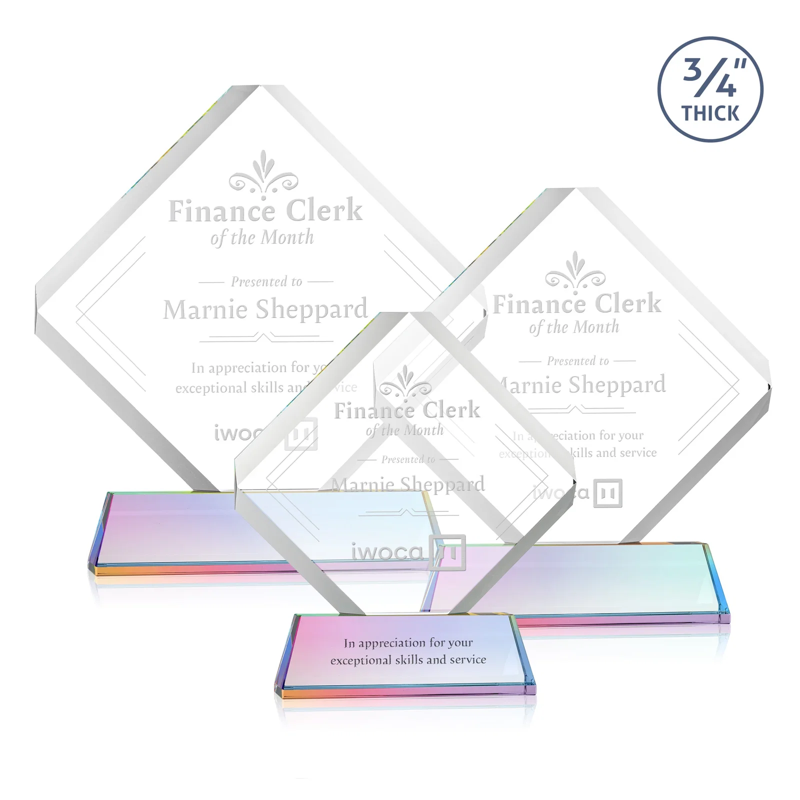 Customized Clipped-Edge Optical Crystal Diamond Award on Newhaven Base for team milestone celebrations