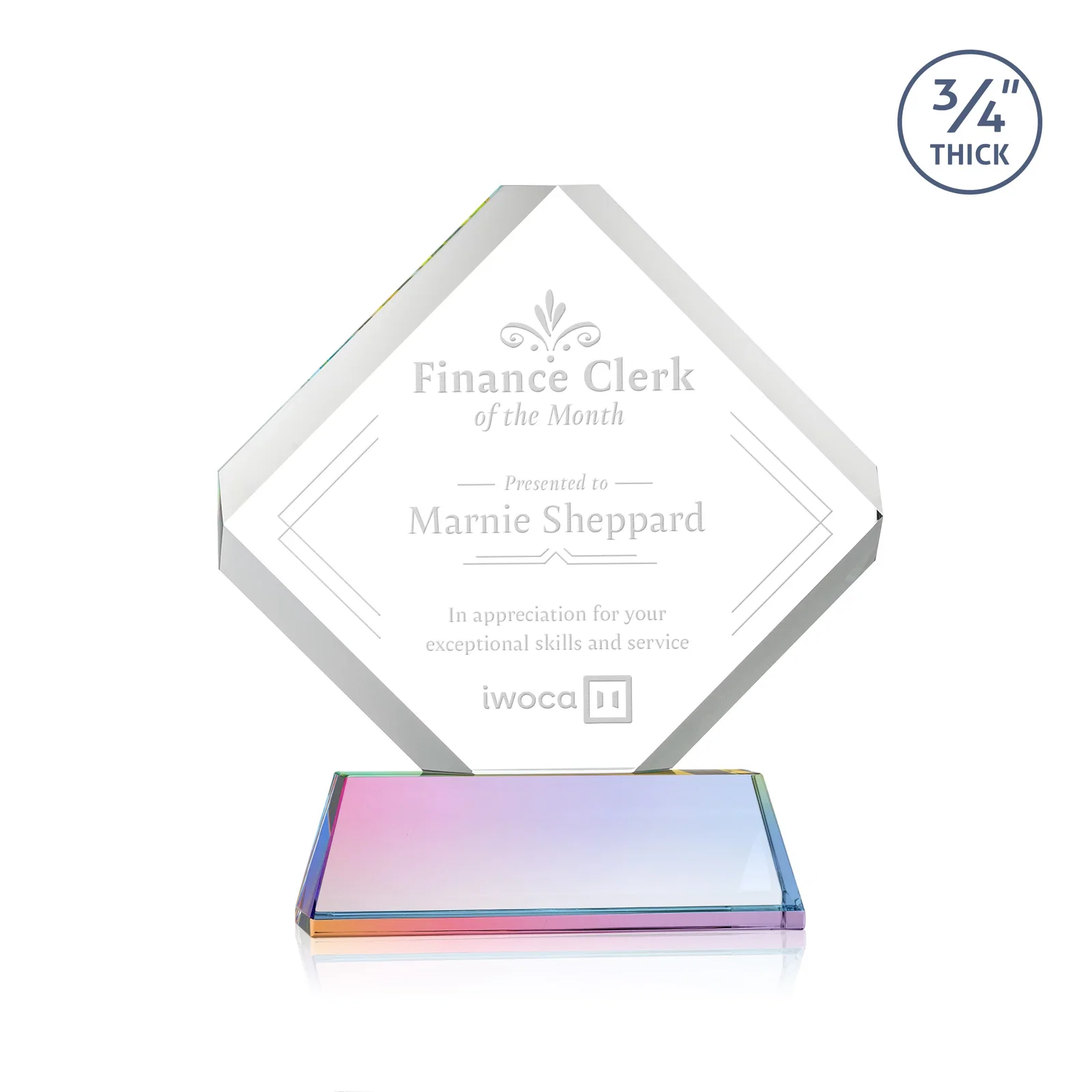 Customized Clipped-Edge Optical Crystal Diamond Award on Newhaven Base for donor appreciation