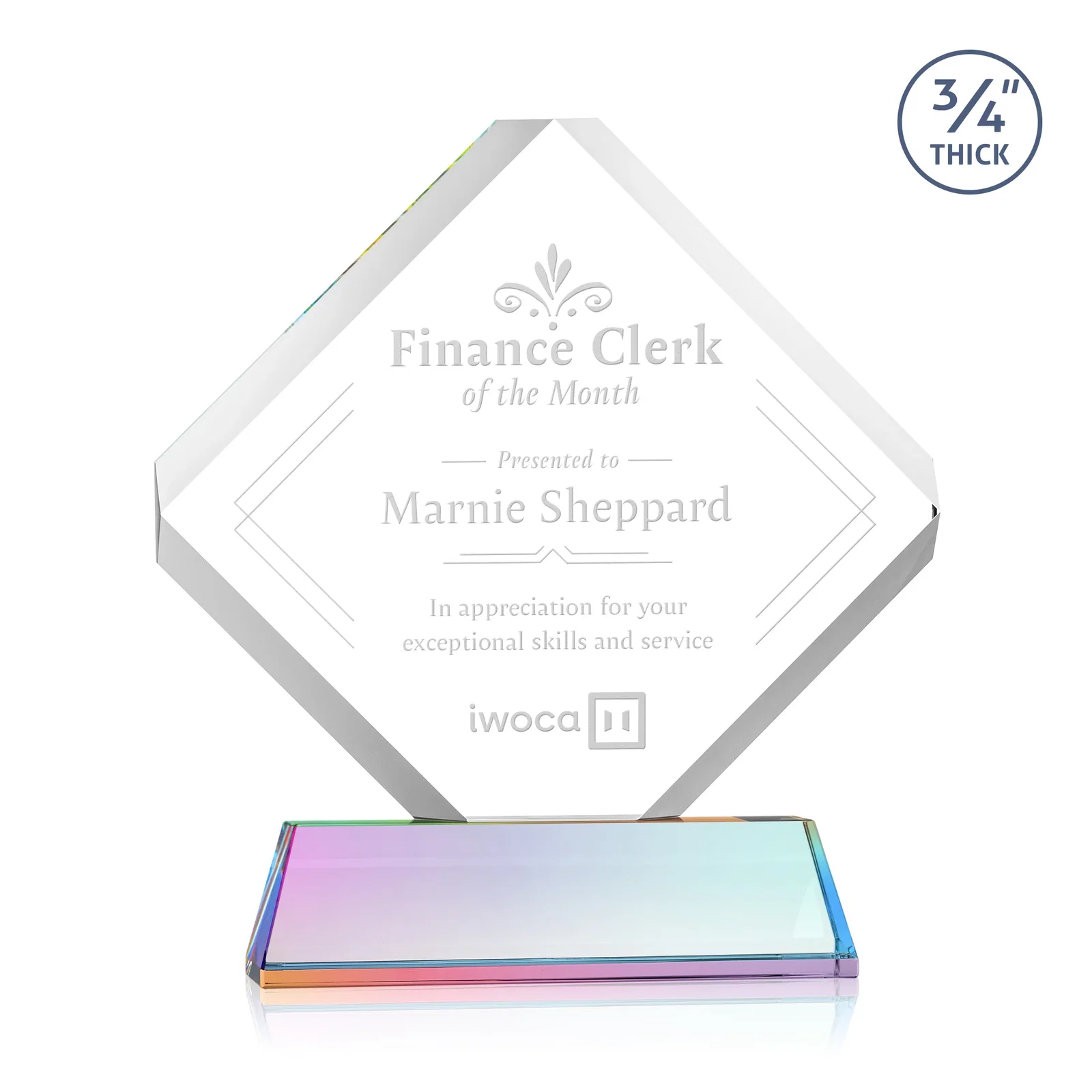 Customized Clipped-Edge Optical Crystal Diamond Award on Newhaven Base for graduation ceremonies