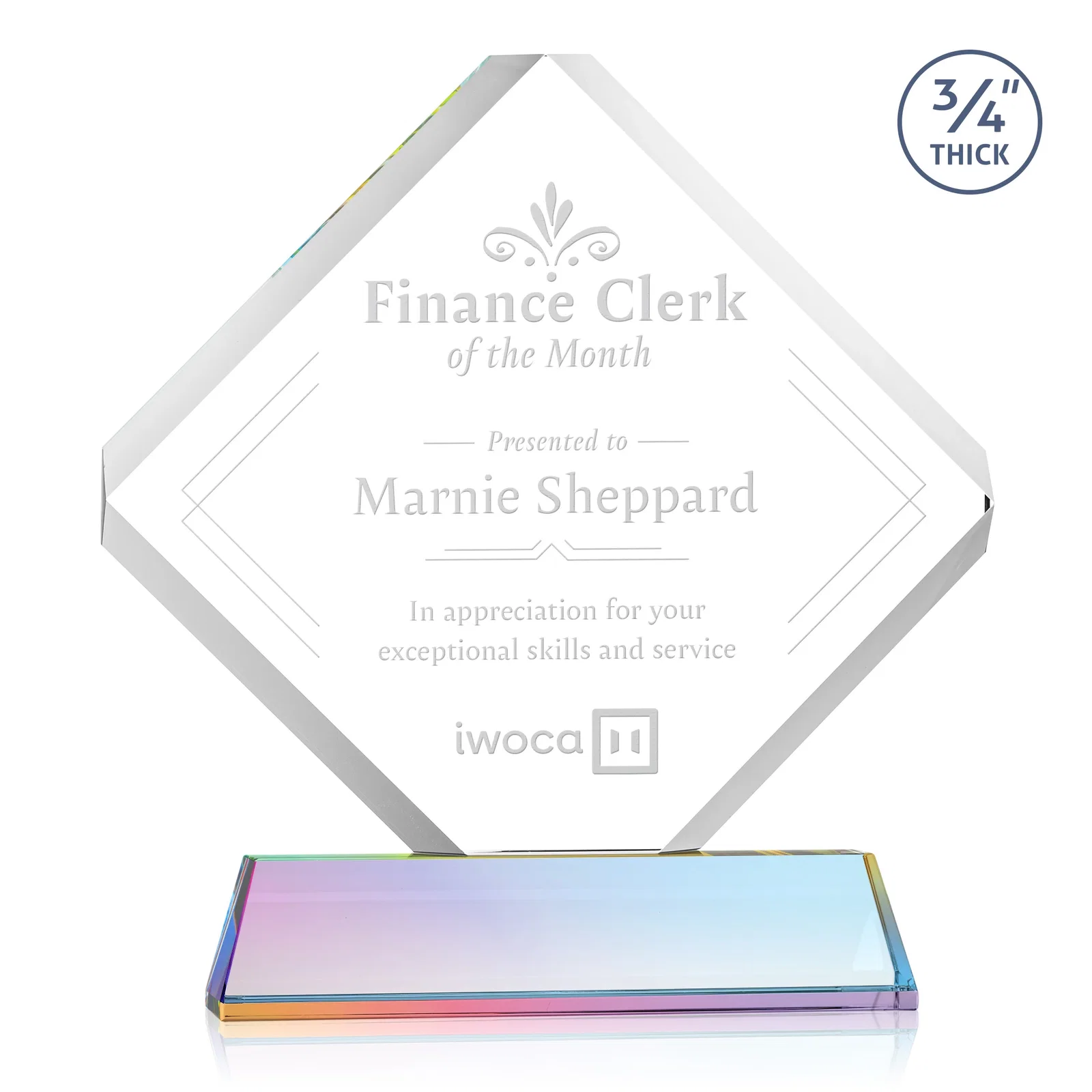 Customized Clipped-Edge Optical Crystal Diamond Award on Newhaven Base for safety achievement programs
