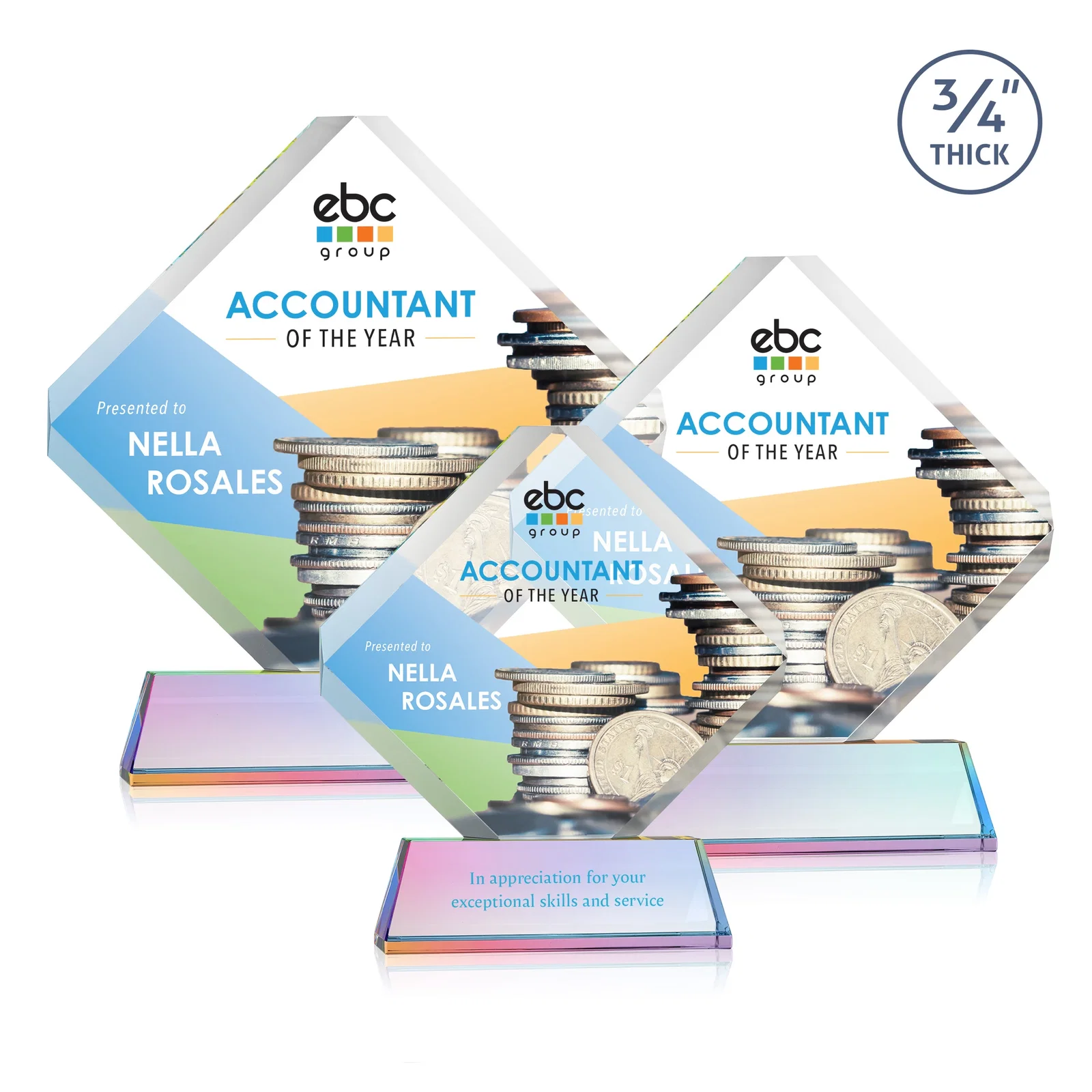 Customized Clipped-Edge Optical Crystal Diamond Award on Newhaven Base for volunteer appreciation