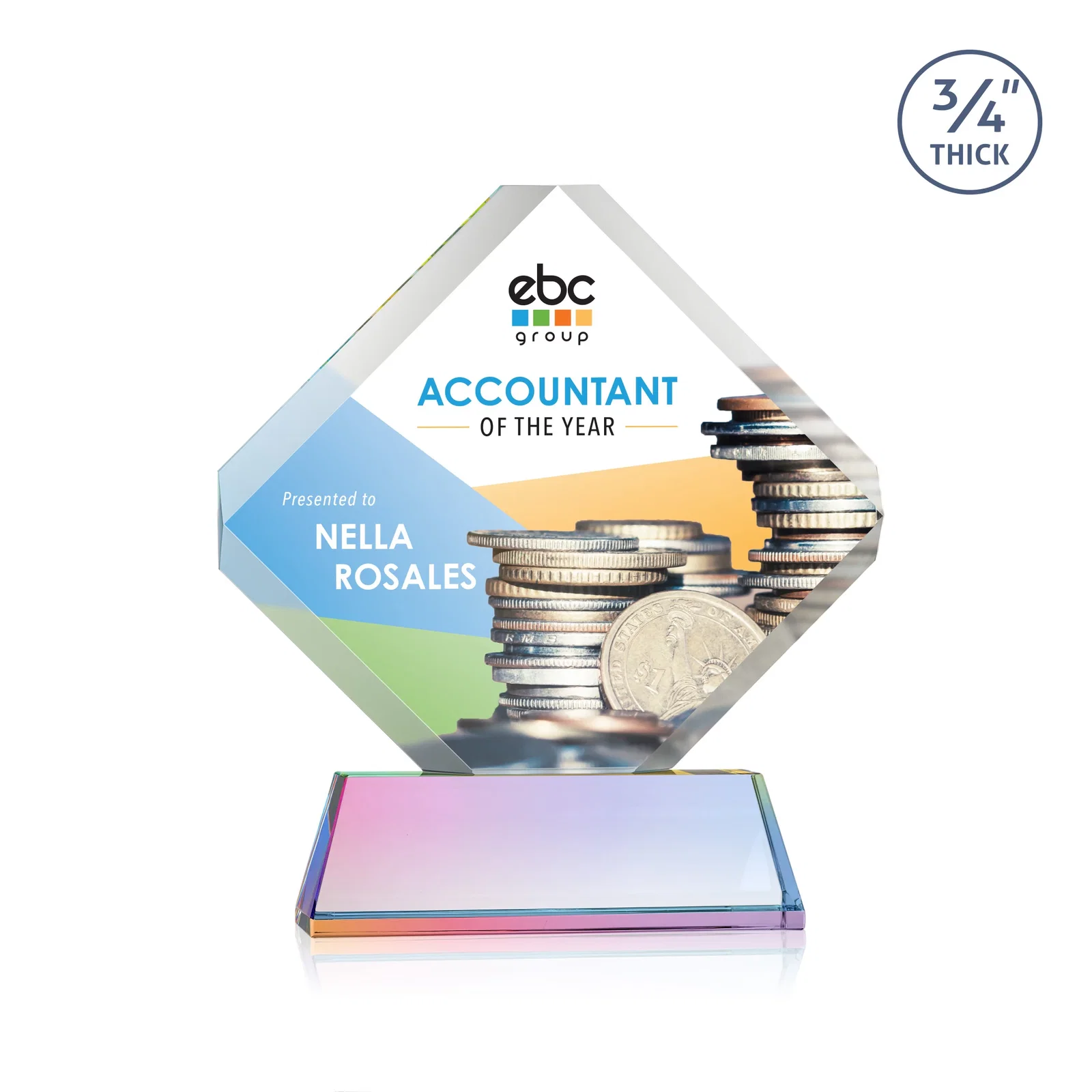 Customized Clipped-Edge Optical Crystal Diamond Award on Newhaven Base for dealer and partner awards