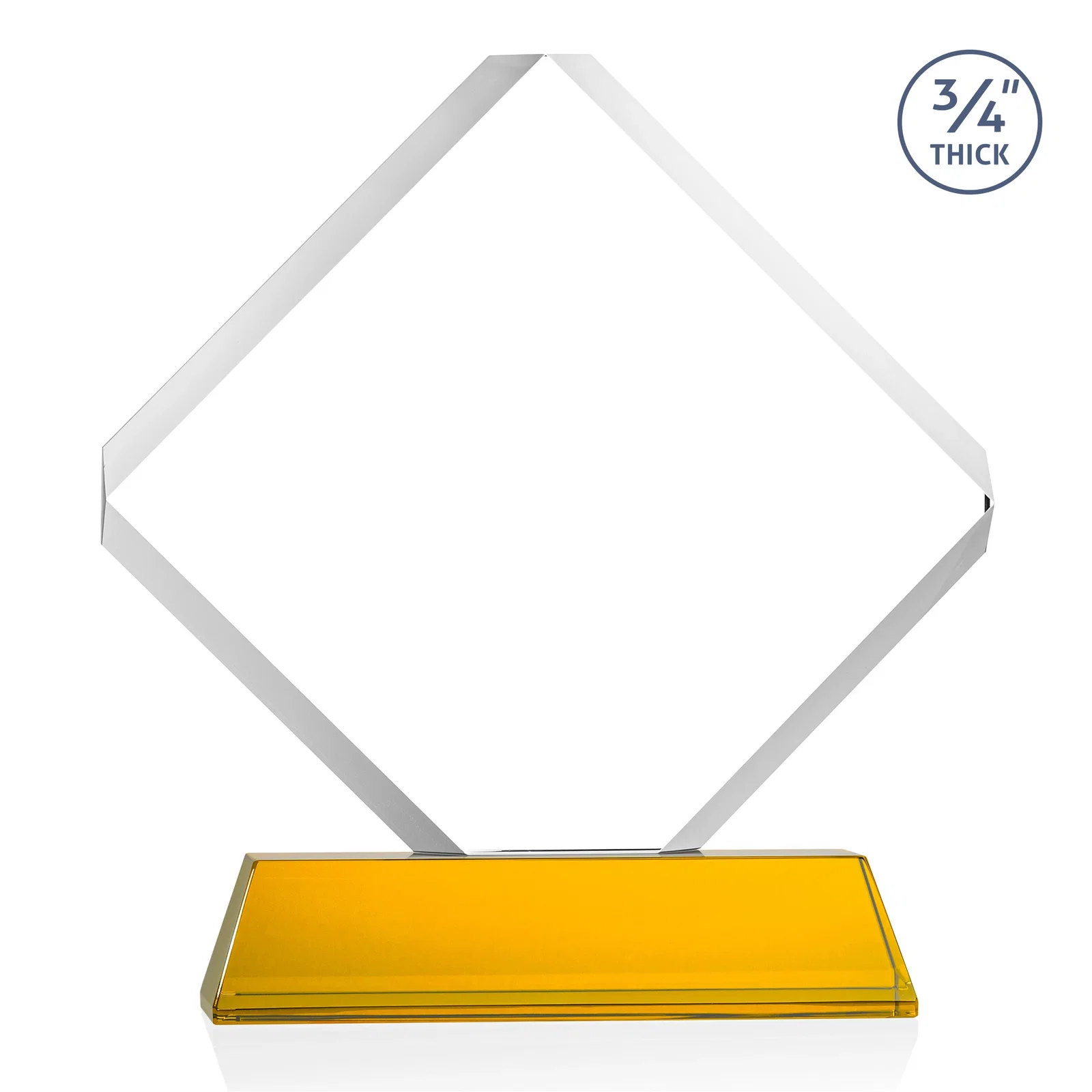 Custom engraved Clipped-Edge Optical Crystal Diamond Award on Newhaven Base for donor appreciation