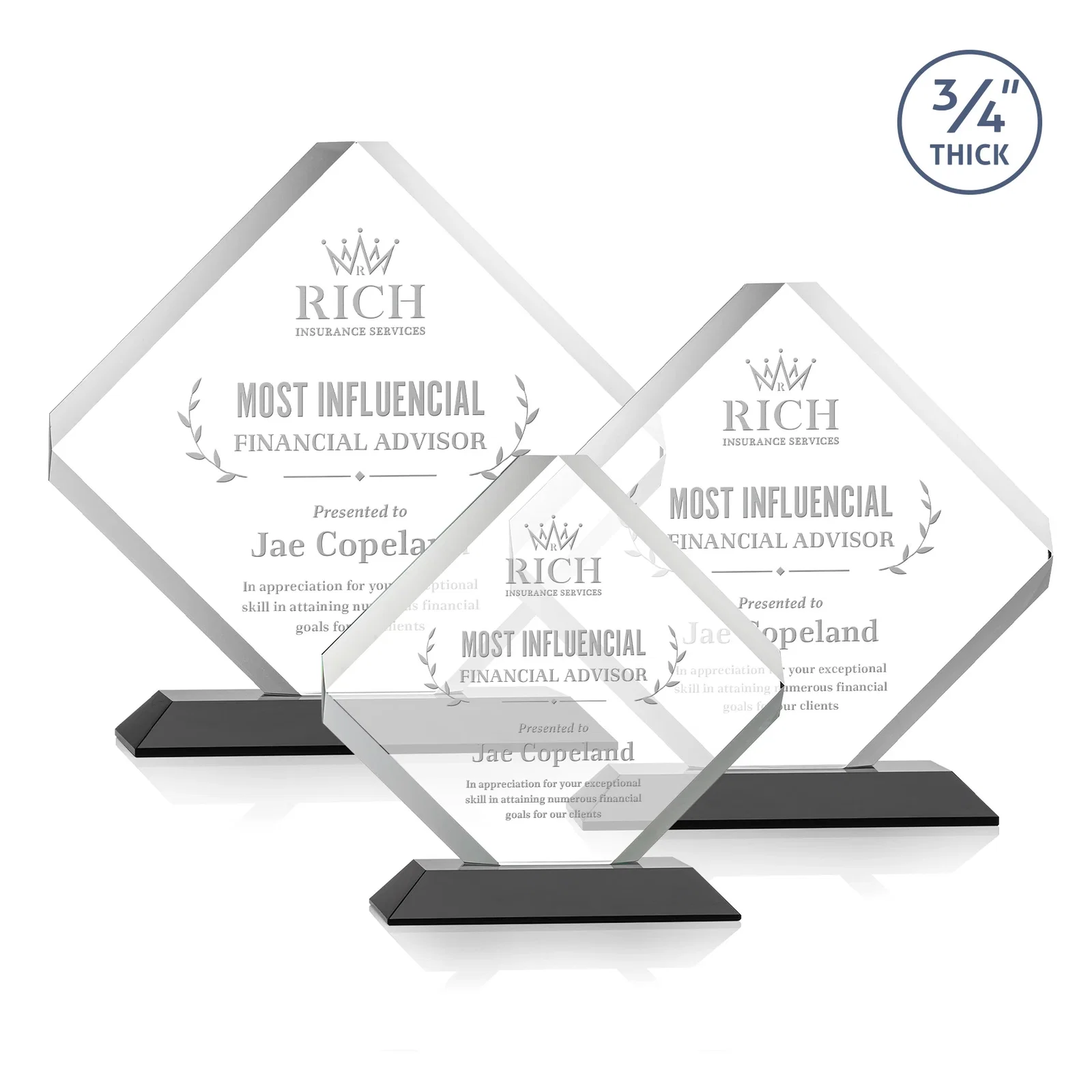 Personalized Clipped-Edge Starfire Crystal Diamond Award on Standard Base for corporate award ceremonies