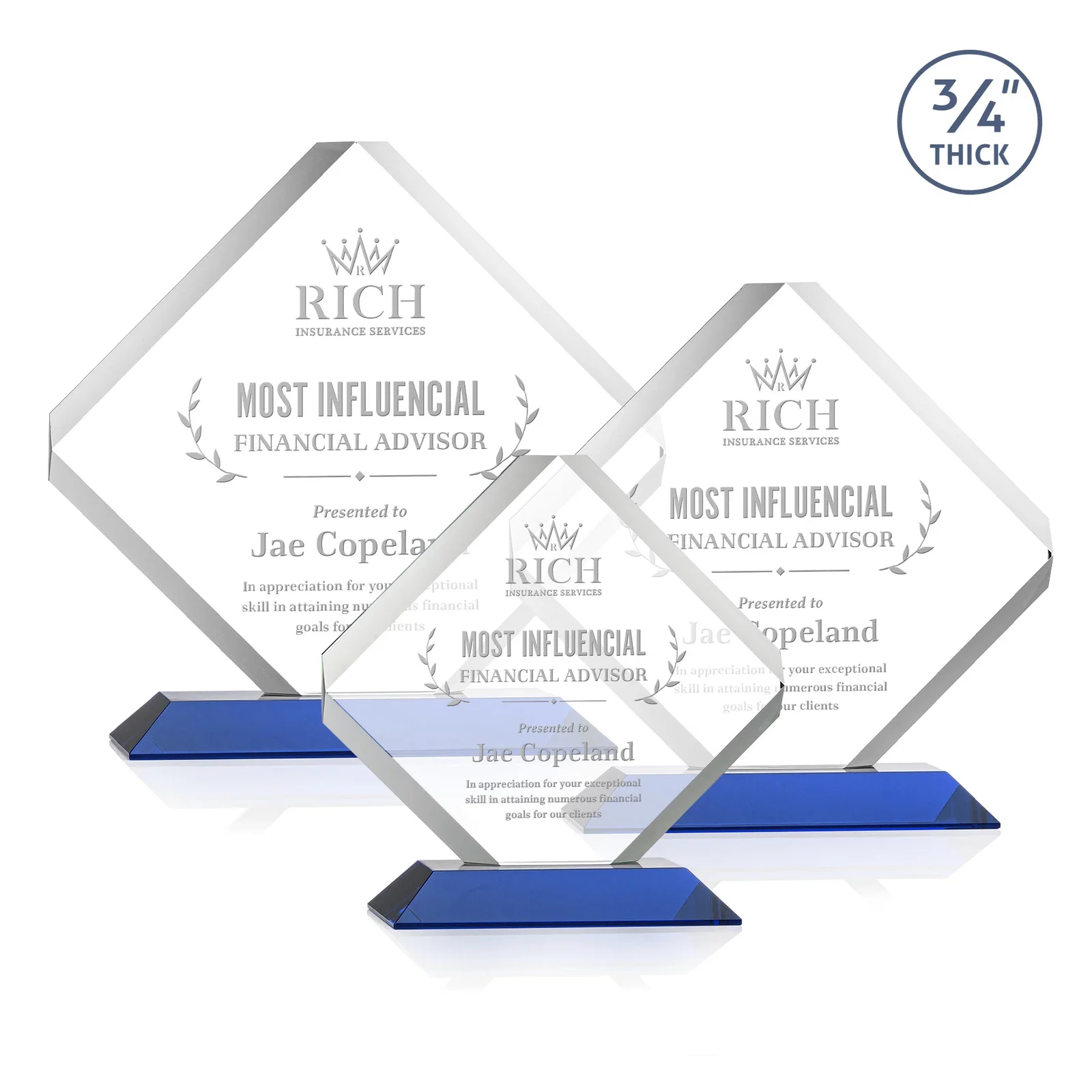 Personalized Clipped-Edge Starfire Crystal Diamond Award on Standard Base for team milestone celebrations