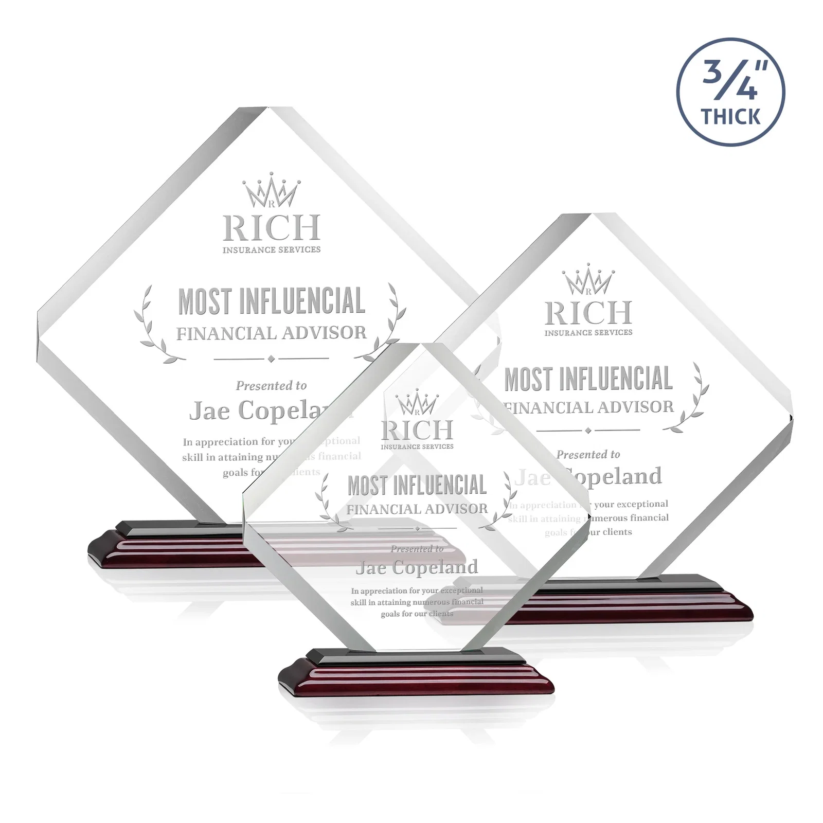 Personalized Clipped-Edge Starfire Crystal Diamond Award on Standard Base for volunteer appreciation