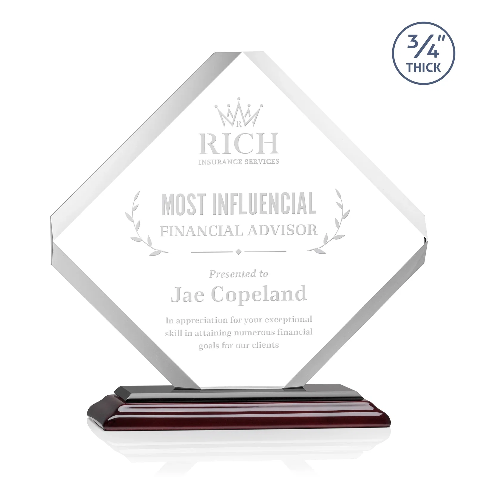 Personalized Clipped-Edge Starfire Crystal Diamond Award on Standard Base for company anniversary events